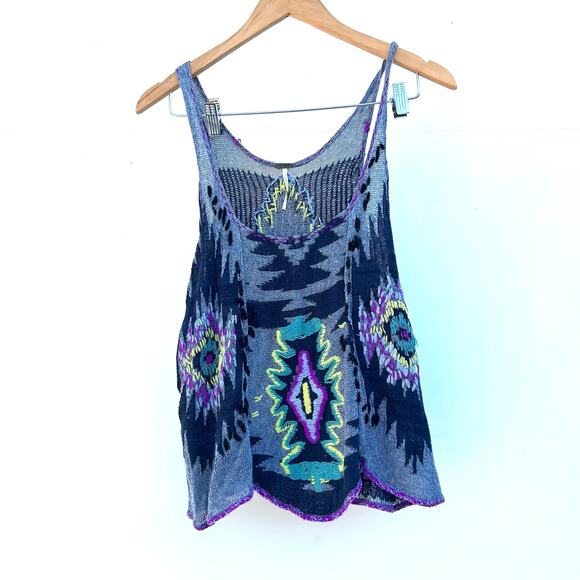 Free People Thirty Seven Miles East Aztec Boho Tank Top Colorful Medium Festival - Picture 2 of 6